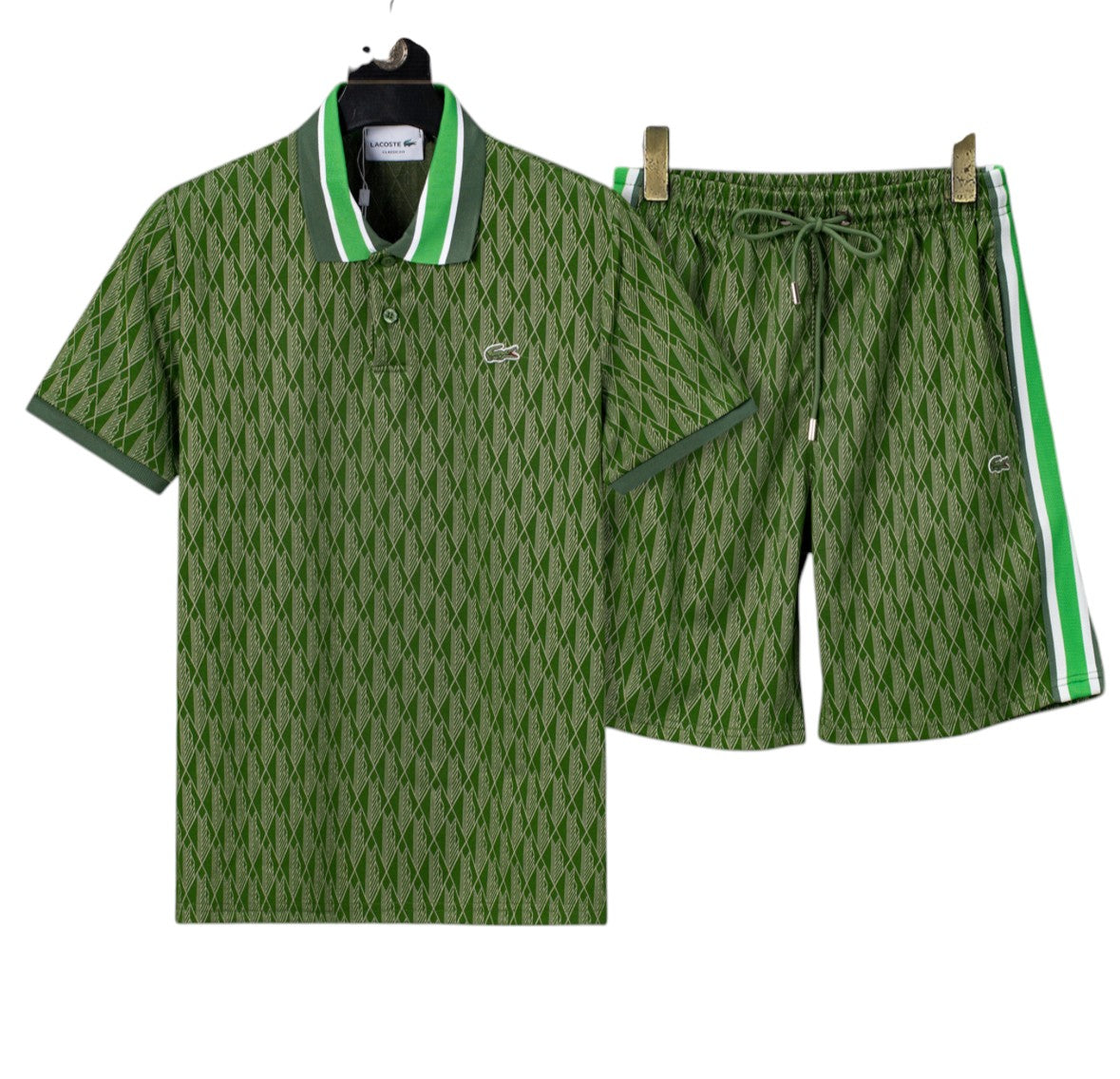 Lacoste Green Geometric Polo & Shorts Set