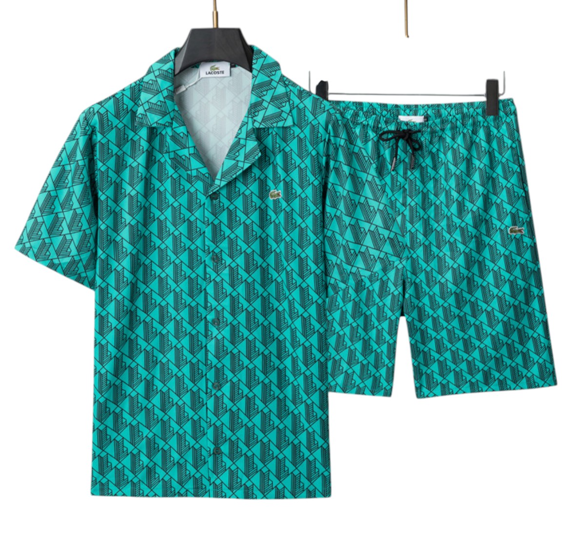 Lacoste Turquoise Geometric Print Shirt & Shorts Set