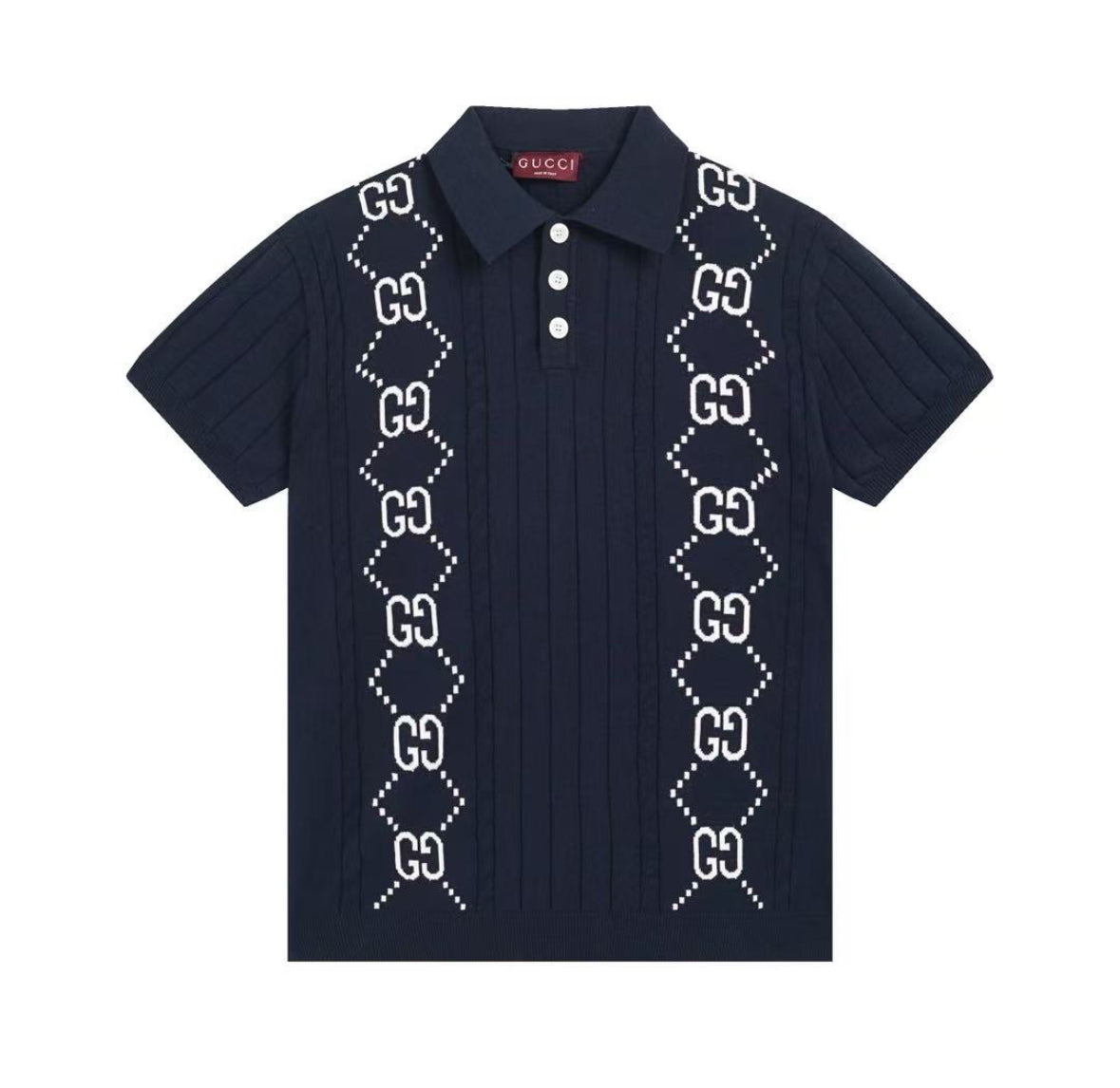 Gucci GG Web Knit Navy Polo Shirt