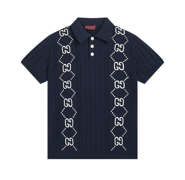Gucci GG Web Knit Navy Polo Shirt