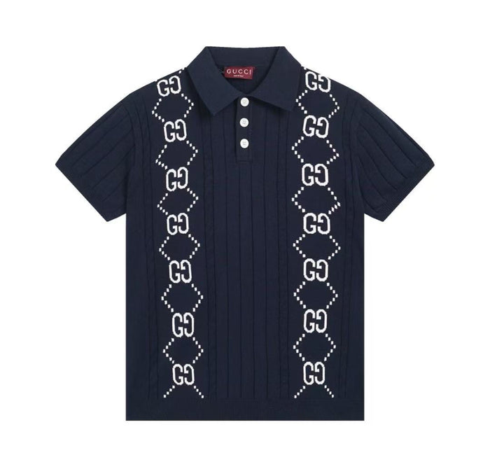 Polo en maille bleu marine Gucci GG Web