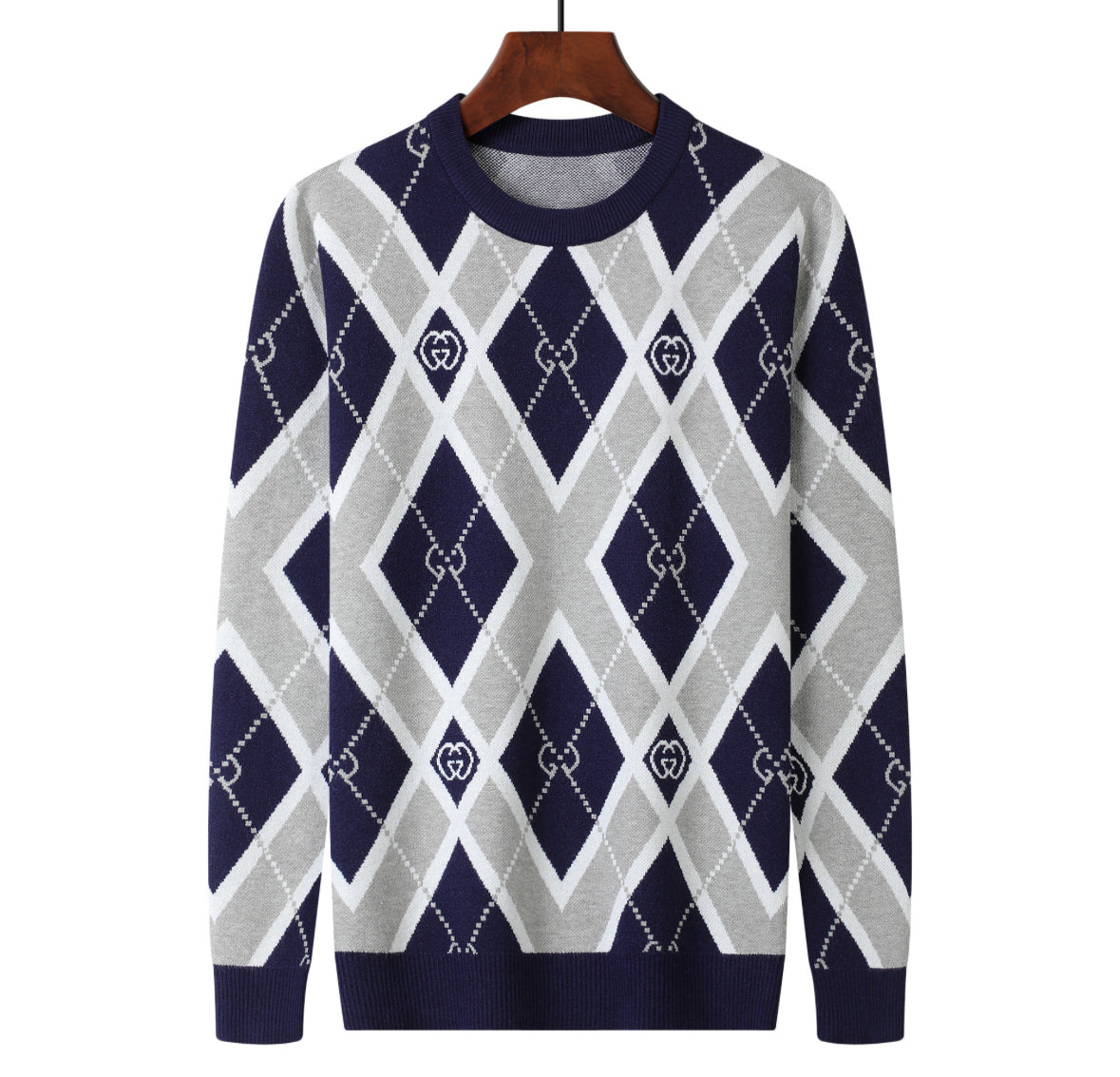 Gucci GG Diamond Pattern Navy & Grey Sweater