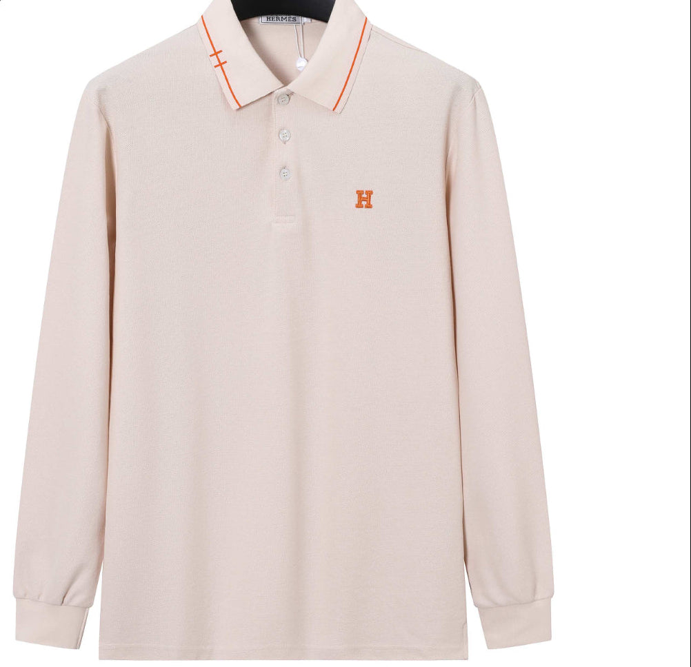Hermès H Logo Beige Long Sleeve Polo
