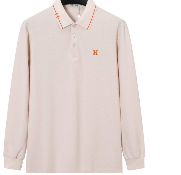Polo Hermès à manches longues beige avec logo H