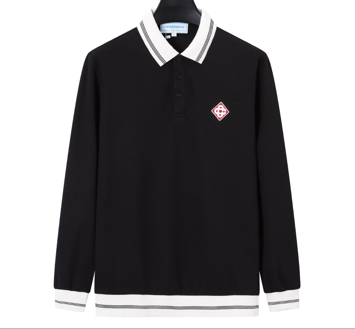 Casablanca Logo Black Long Sleeve Polo