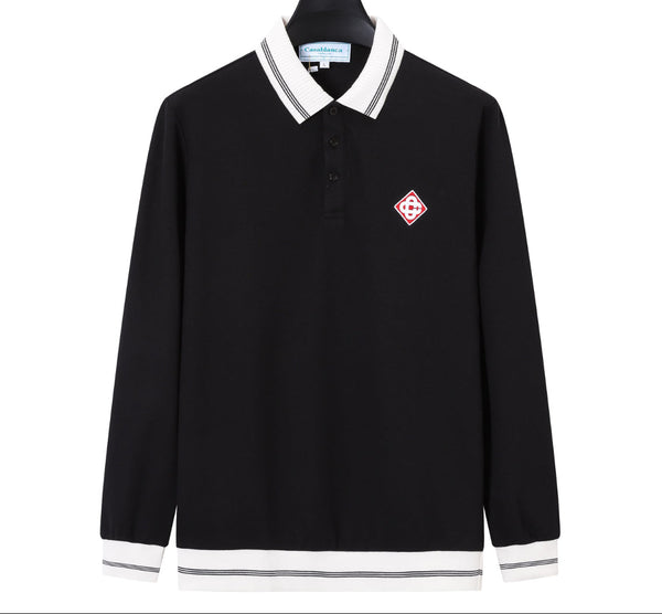 Polo Casablanca noir à manches longues avec logo