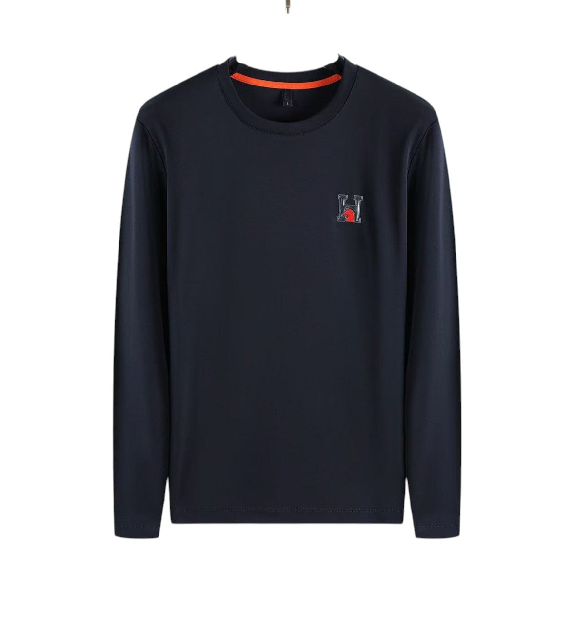 Hermes Navy Logo Long Sleeve T-Shirt