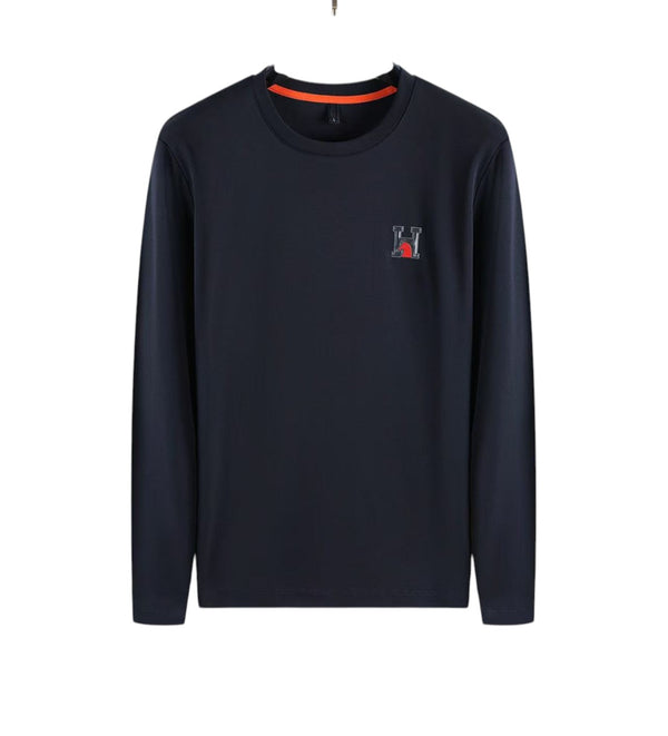 Hermes Navy Logo Long Sleeve T-Shirt