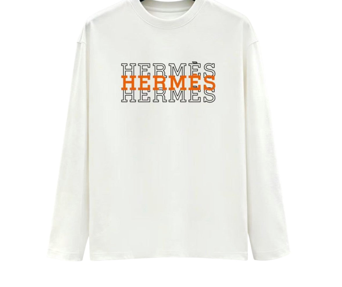 Hermès White Graphic Long Sleeve T-Shirt