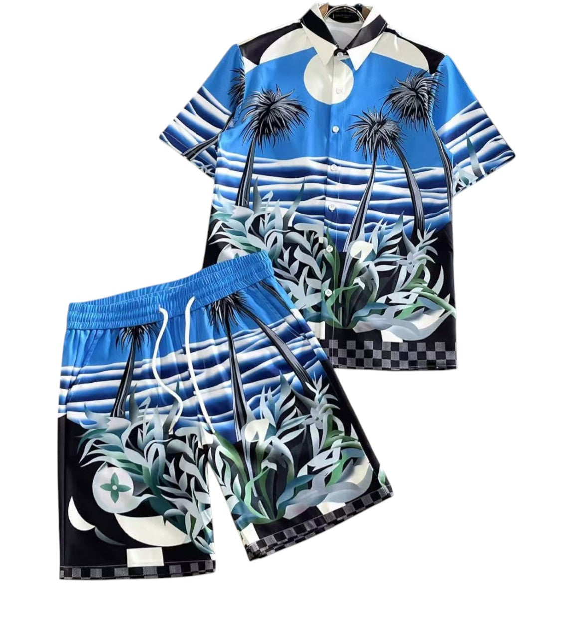 Louis Vuitton Blue Tropical Print T-Shirt & Shorts Set