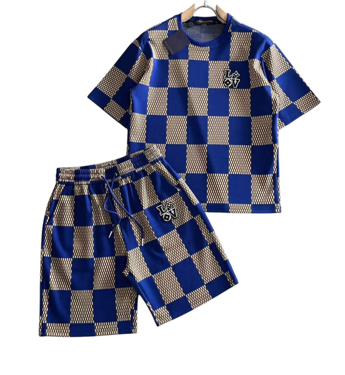 Louis Vuitton Blue Damier Mesh T-Shirt & Shorts Set