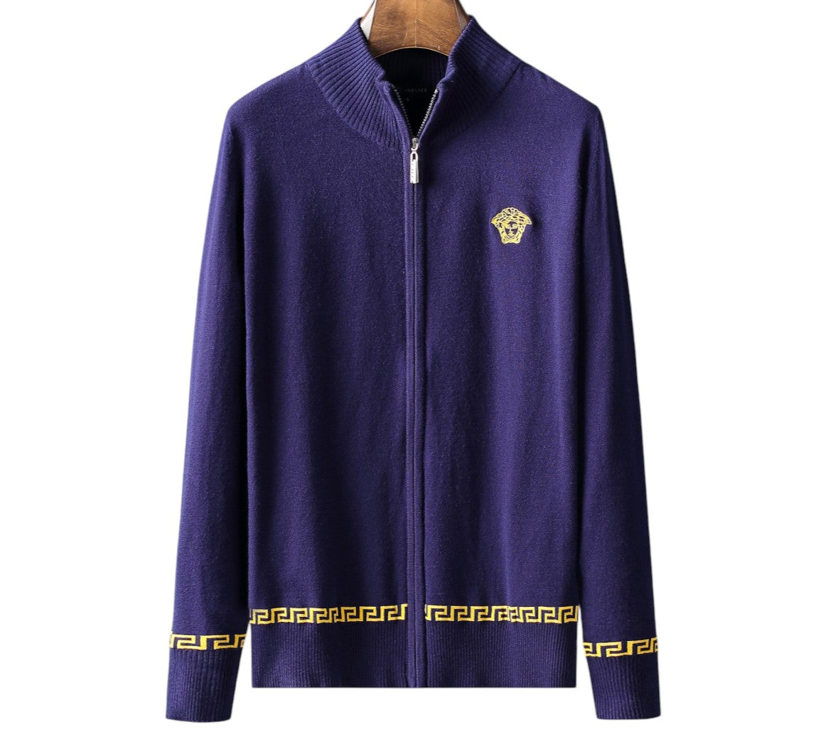 Versace Gold Greca Navy Zip Cardigan