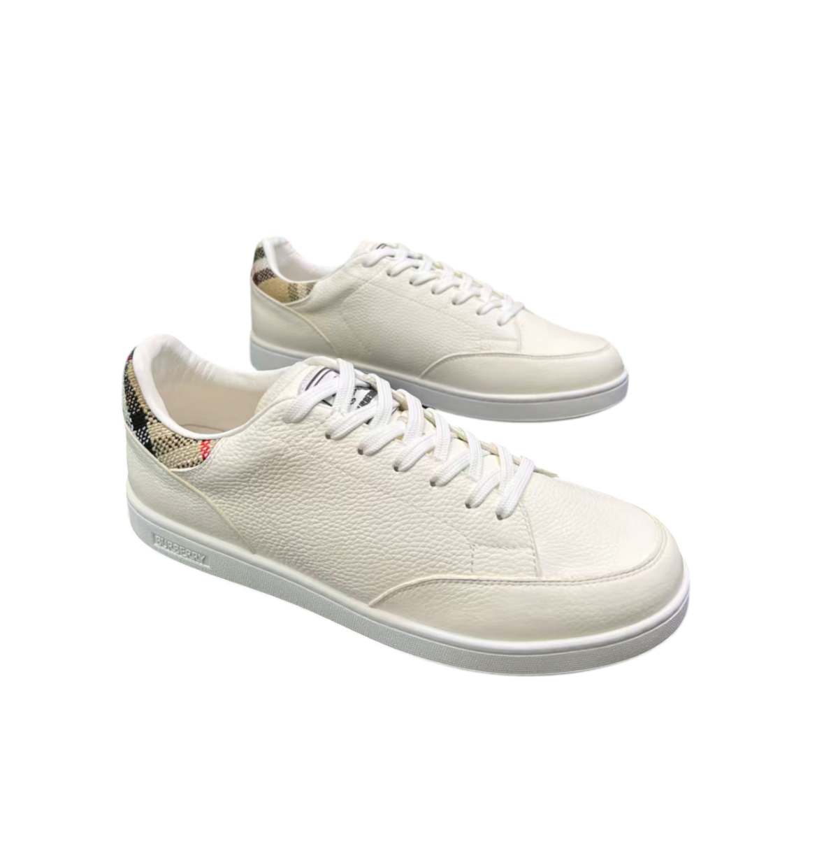 Burberry Leather Sneakers – White with Check Heel Detail