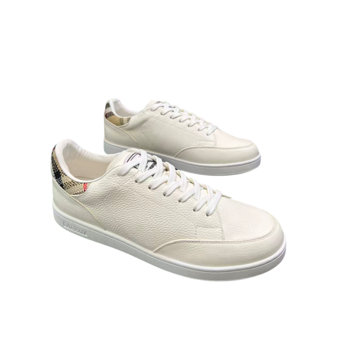 Sneakers in pelle Burberry – bianche con dettaglio a quadri sul tallone