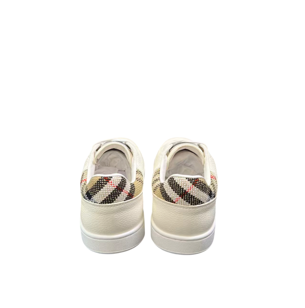 Burberry Leather Sneakers – White with Check Heel Detail