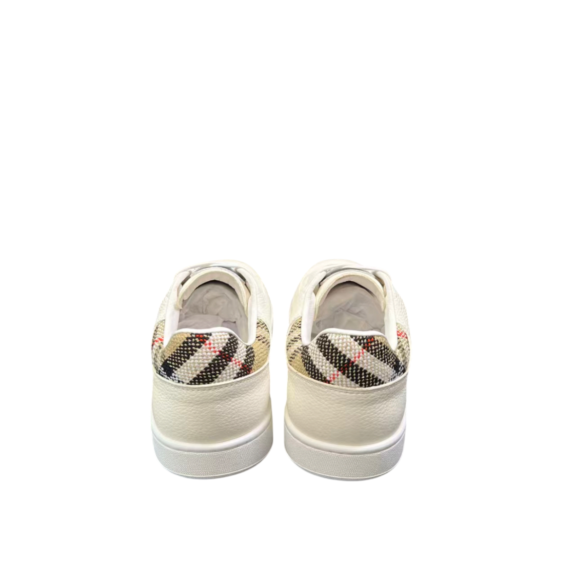 Burberry Leather Sneakers – White with Check Heel Detail