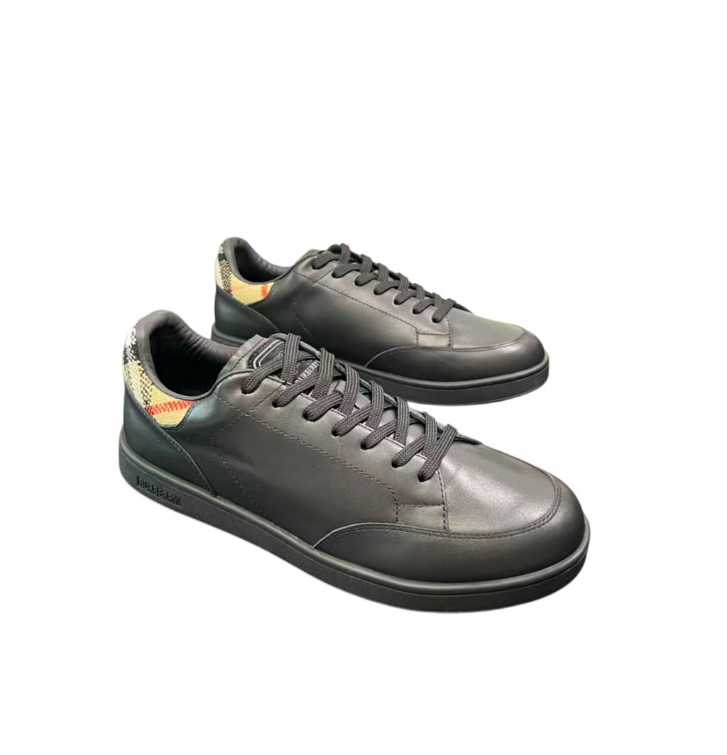 Burberry Leather Sneakers – Black with Check Heel Detail
