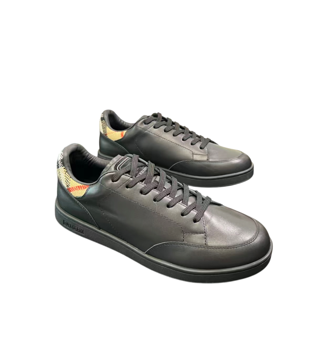 Burberry Leather Sneakers – Black with Check Heel Detail