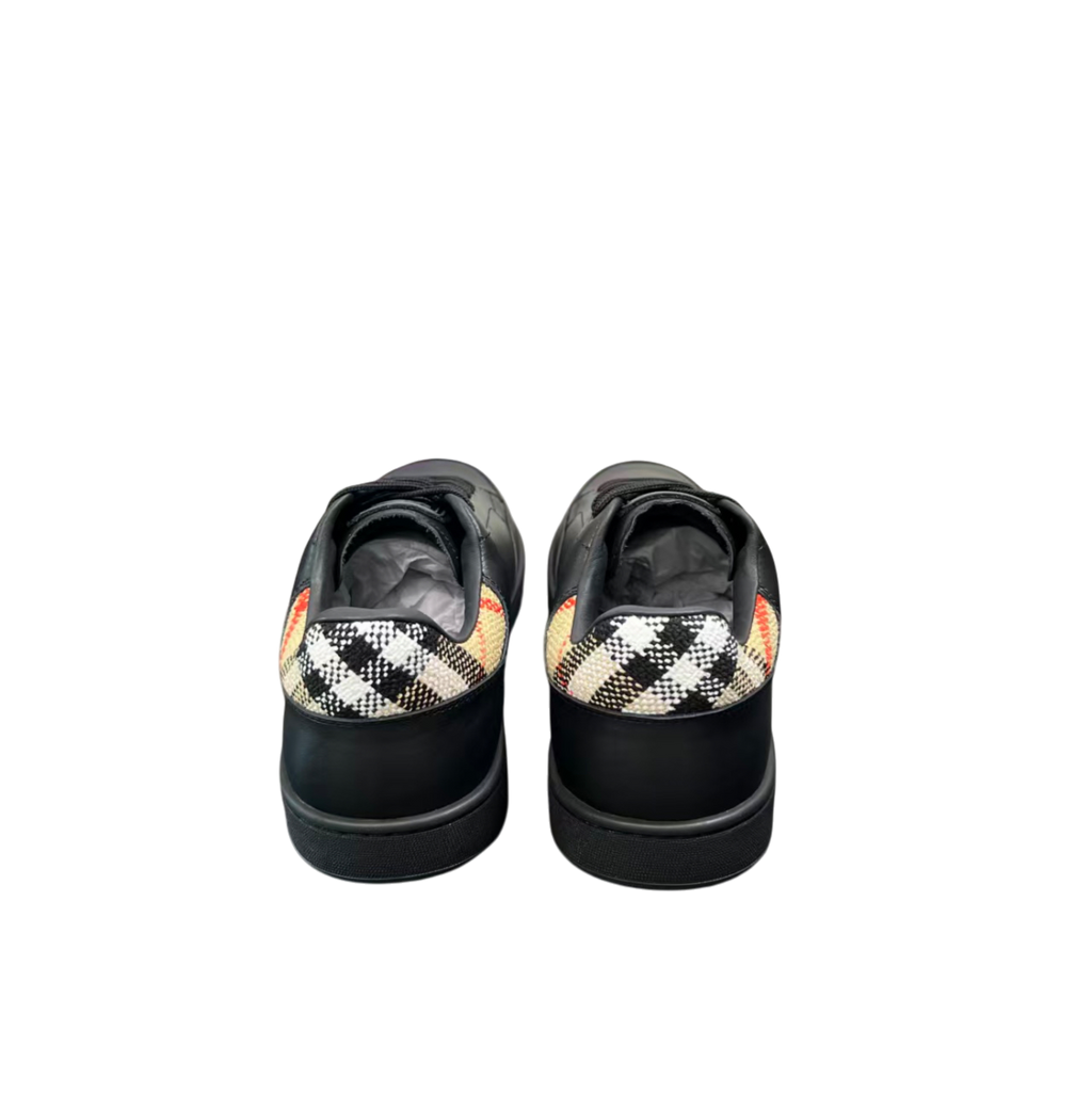 Burberry Leather Sneakers – Black with Check Heel Detail