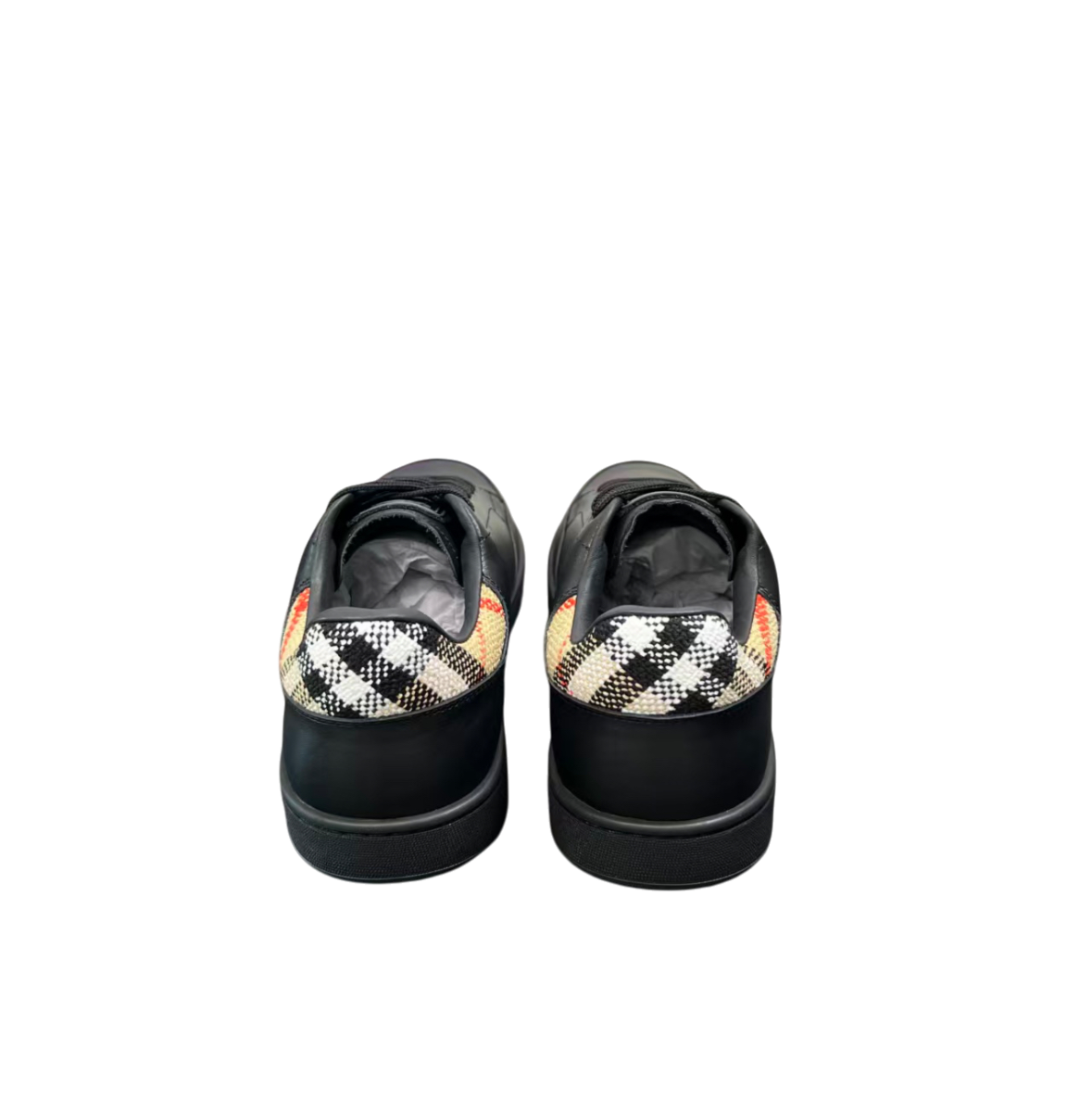 Burberry Leather Sneakers – Black with Check Heel Detail