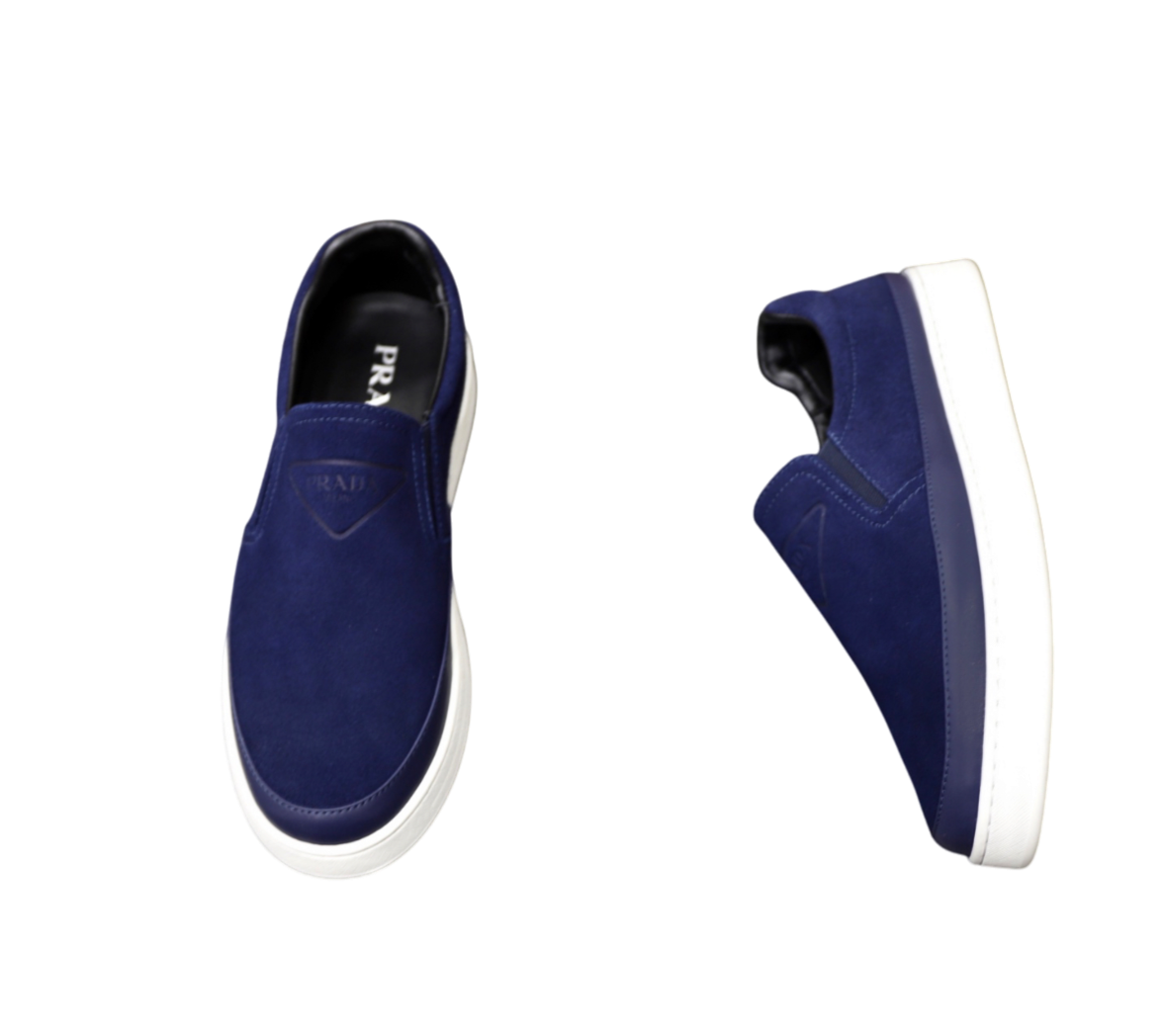 Prada Suede Slip-On Sneakers – Navy Blue