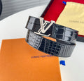 Louis Vuitton Crocodile-Embossed LV Initiales Belt – Black/Silver