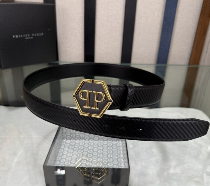 Cintura Philipp Plein con logo esagonale – Nero/Oro
