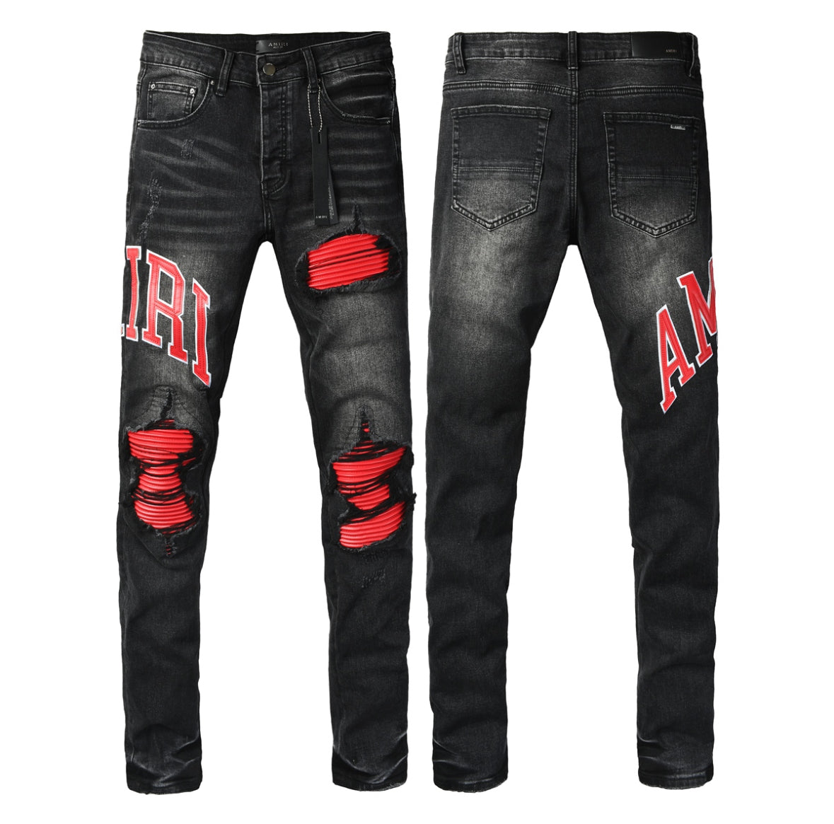 Amiri MX1 Red Bandana Patch Jeans – Black