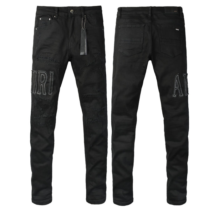 1. Amiri Logo Patch Distressed Jeans – Black