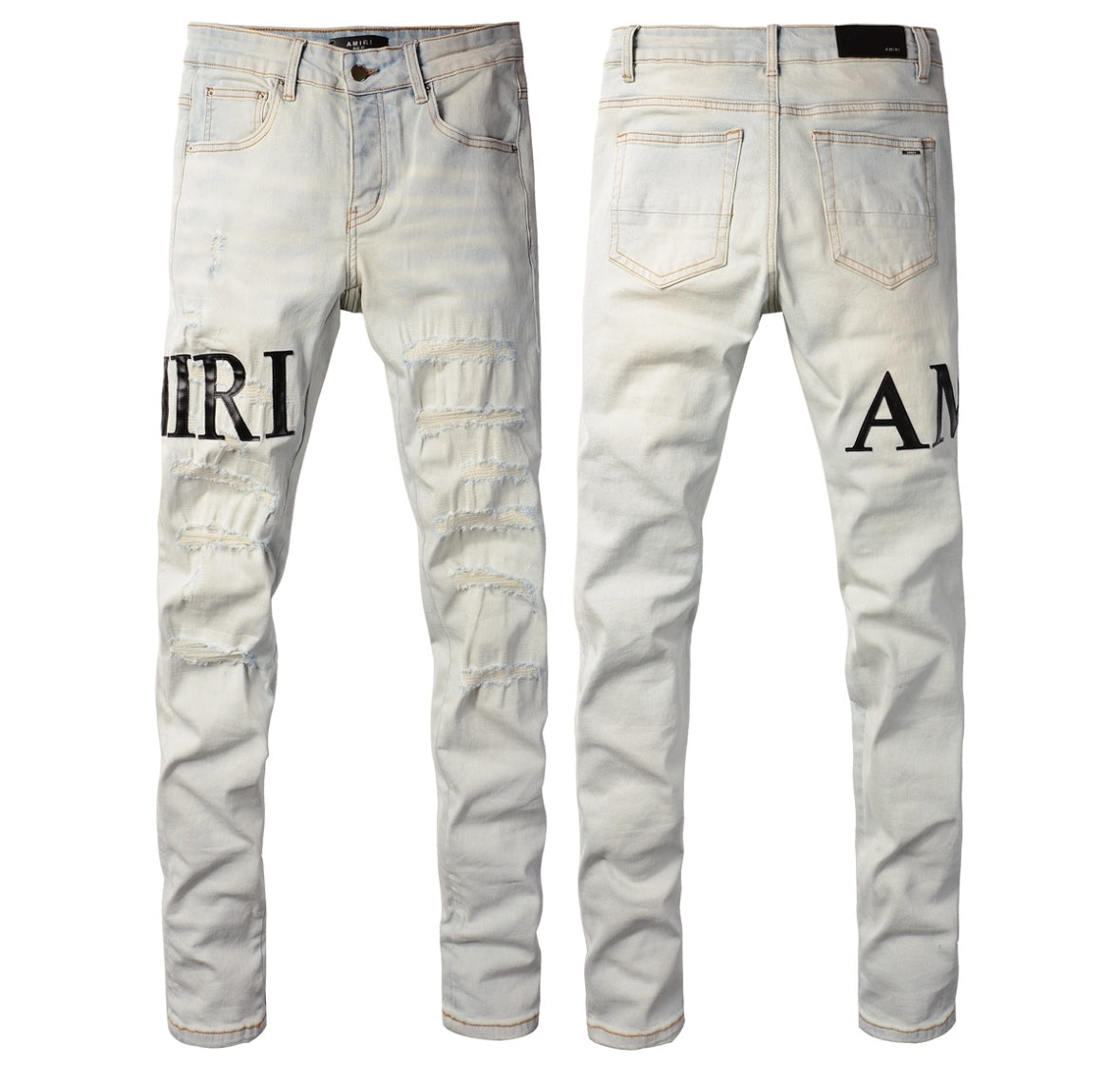 Amiri White Distressed Logo Jeans