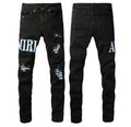 Amiri Black Light Blue Logo Distressed Jeans