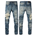 Amiri Grey Distressed Graphic Jeans