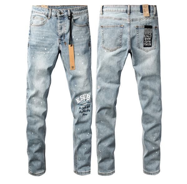 Jeans Ksubi azzurri con schizzi di vernice