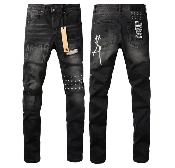 Jeans neri effetto graffiti distressed di Ksubi