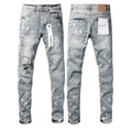 Purple Brand Grey Monogram Distressed Denim Jeans