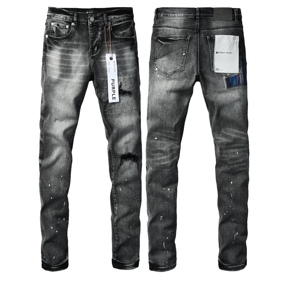 Purple Brand Black Washed Paint Splatter Jeans