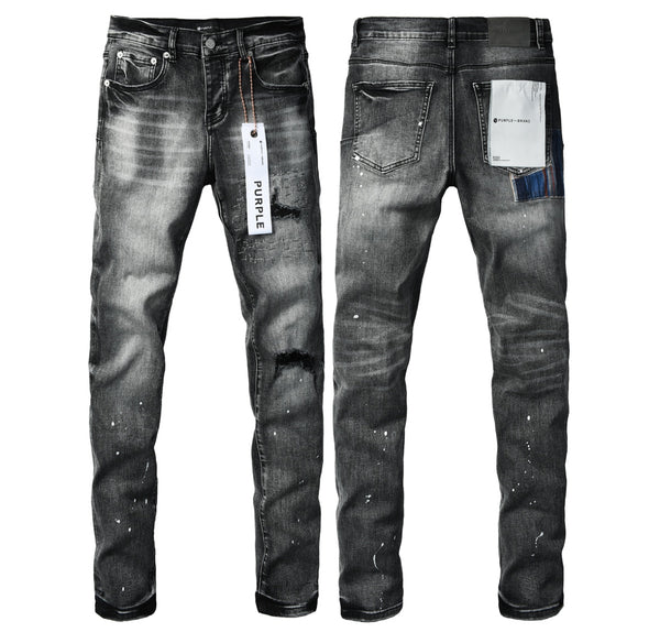 Jeans Purple Brand neri slavati con schizzi di vernice
