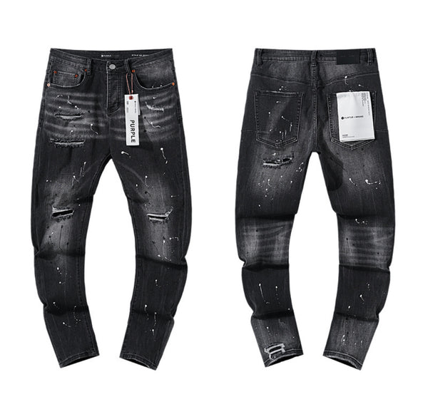 Jeans effetto distressed con schizzi di vernice nera Purple Brand