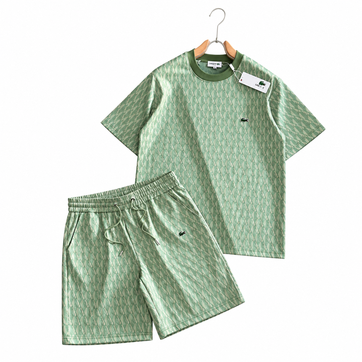Lacoste monogram/jacquard T-shirt & shorts set