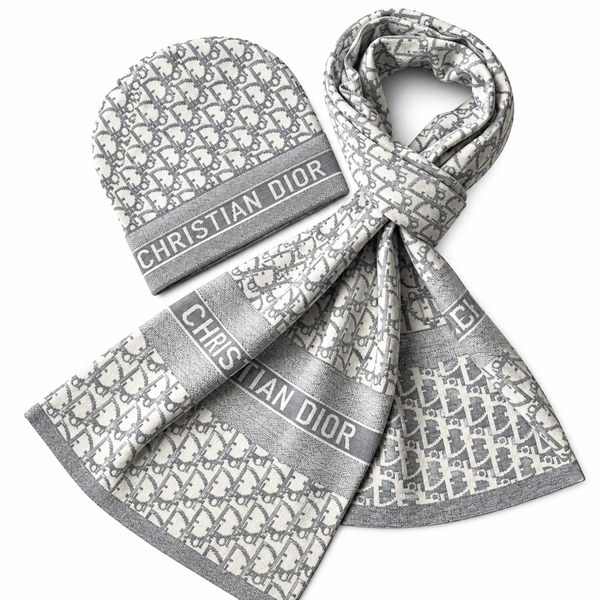 Set Dior Oblique con berretto e sciarpa – Bianco