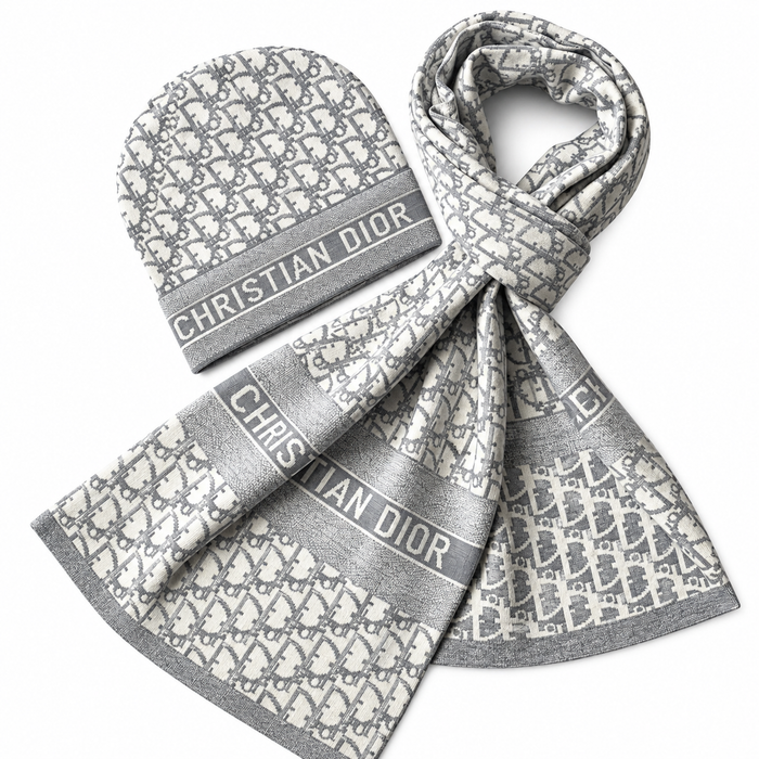 Dior Oblique Beanie & Scarf Set – White