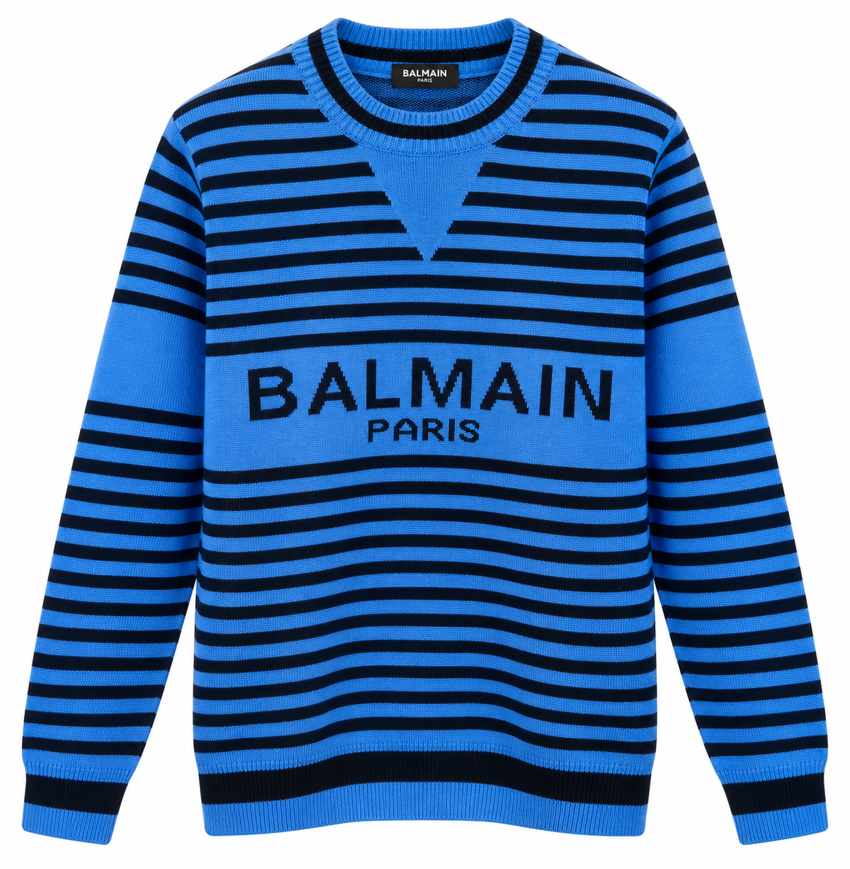 Balmain Striped Knit Sweater – Blue/Black