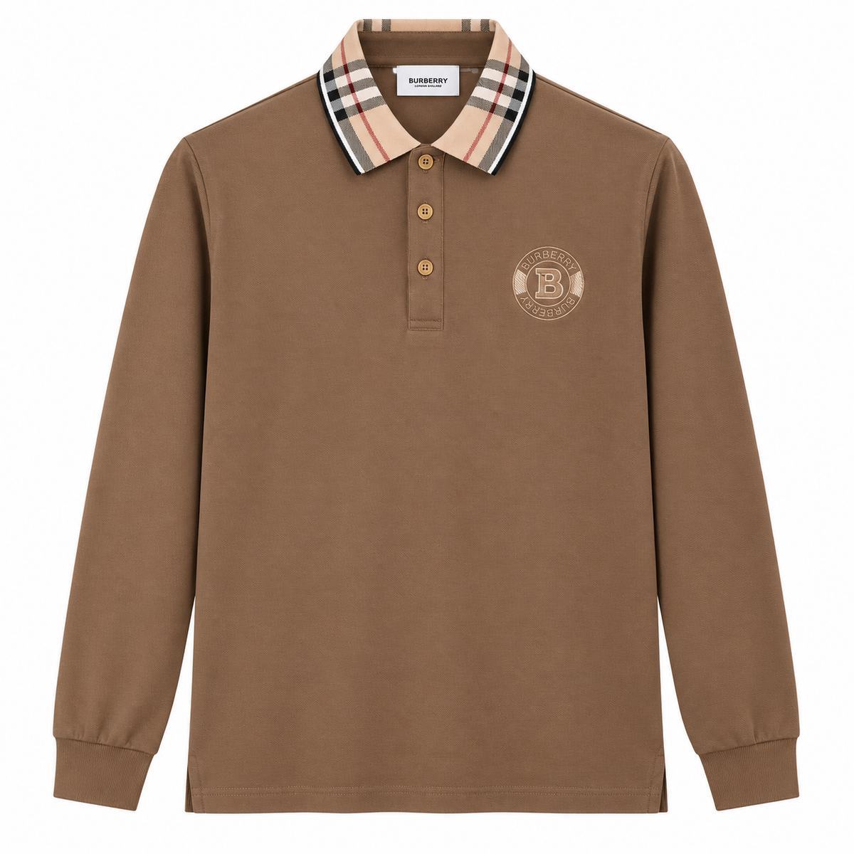 Burberry Long-Sleeve Check Collar Polo Shirt – Brown