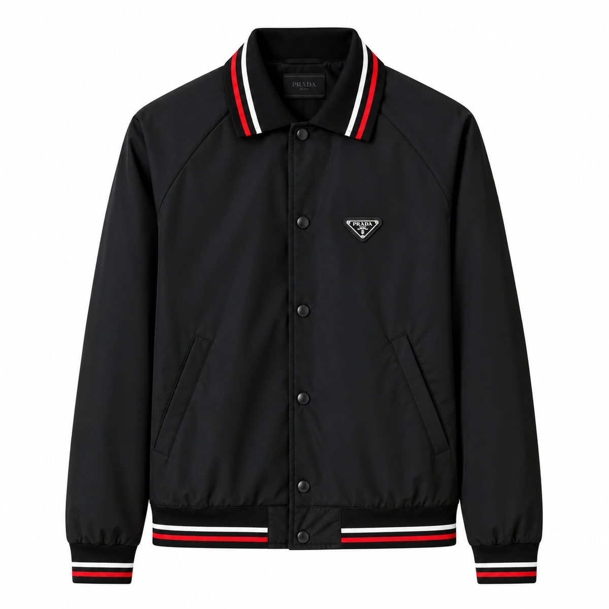 Prada Striped Collar Bomber Jacket – Black/Red