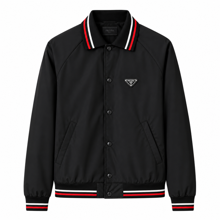 Bomber Prada con colletto a righe – Nero/Rosso
