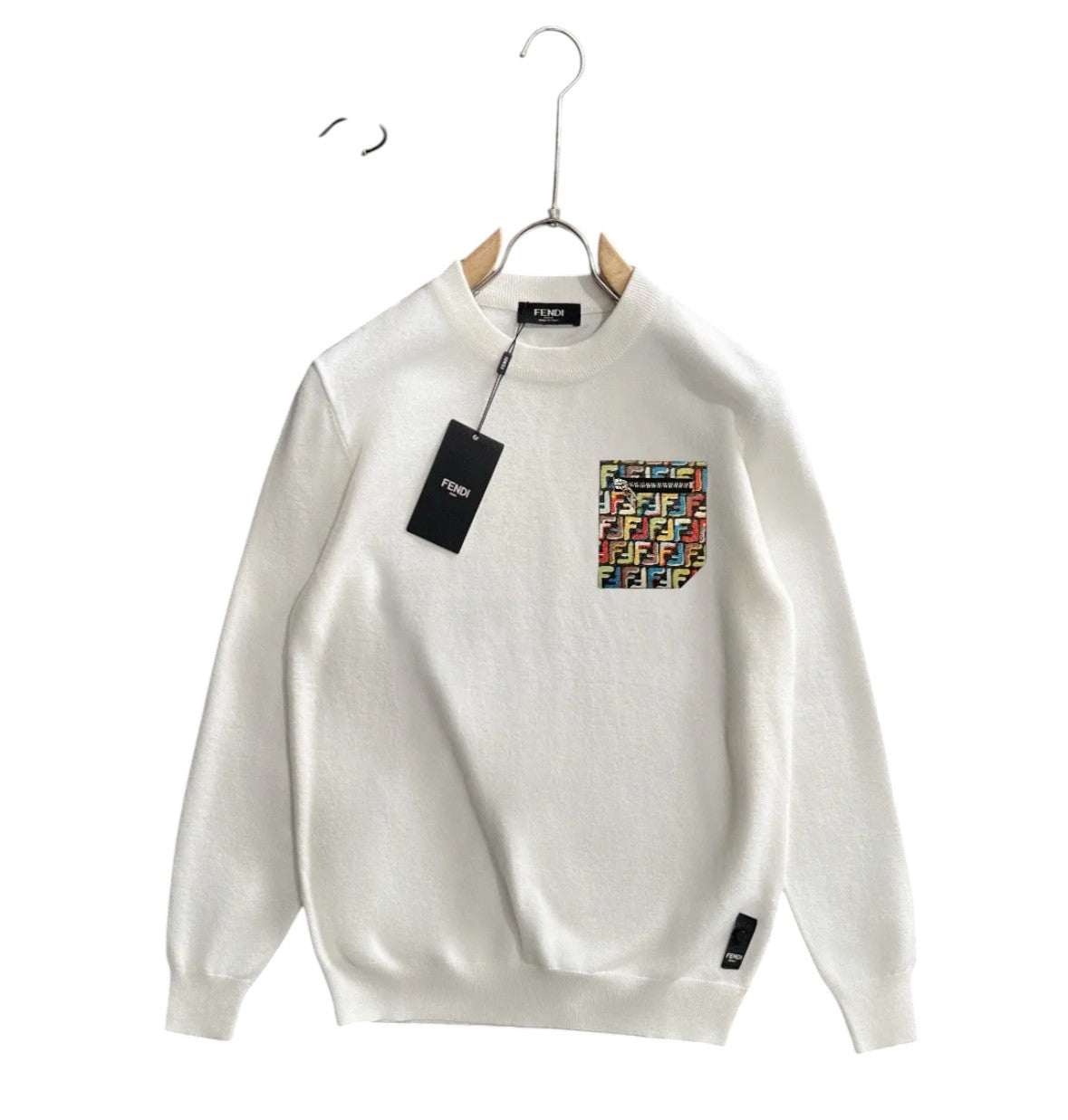 Fendi FF Pocket White Knit Sweater