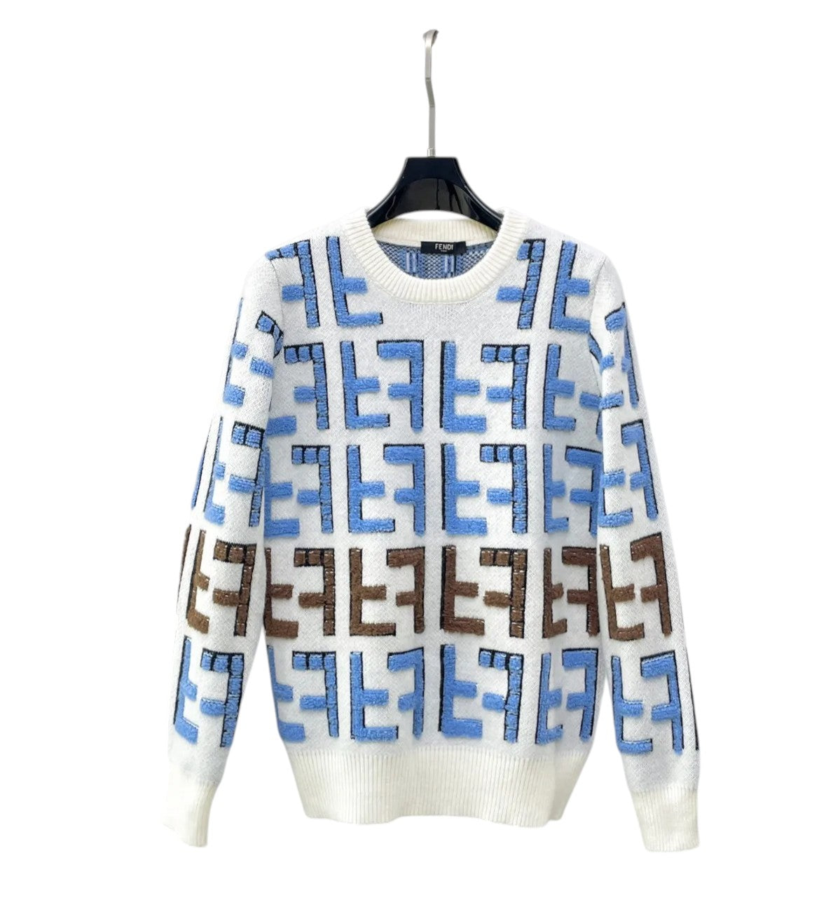 Fendi FF Pattern White & Blue Knit Sweater