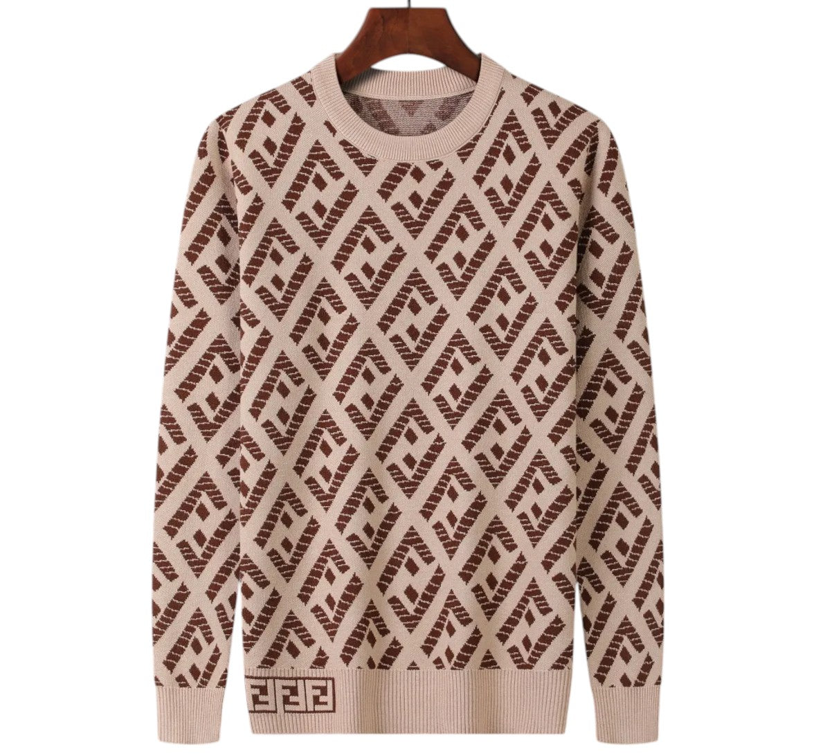 Fendi FF Geometric Beige & Brown Sweater
